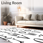 Black Serif Alphabet Grid Rug