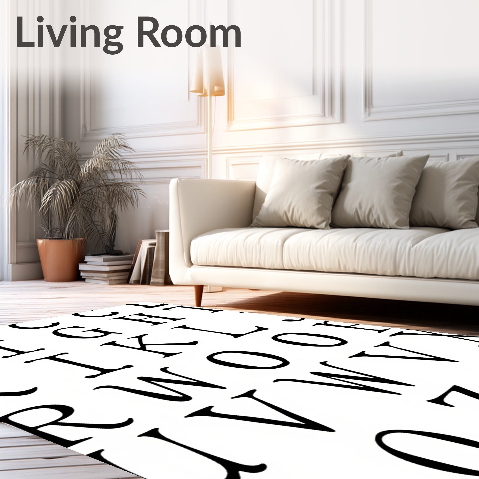 Black Serif Alphabet Grid Rug