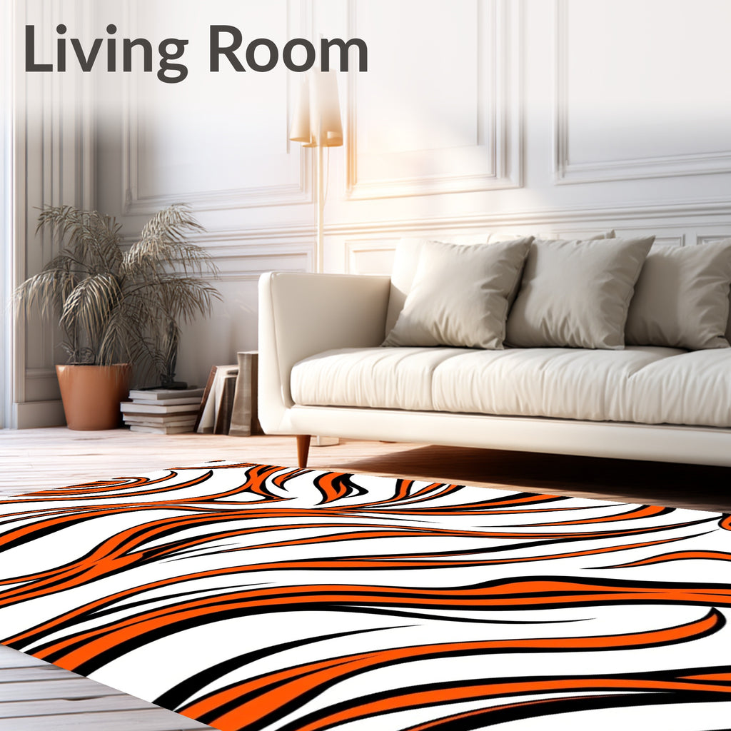 Bold Orange Black Swirl Abstract Rug