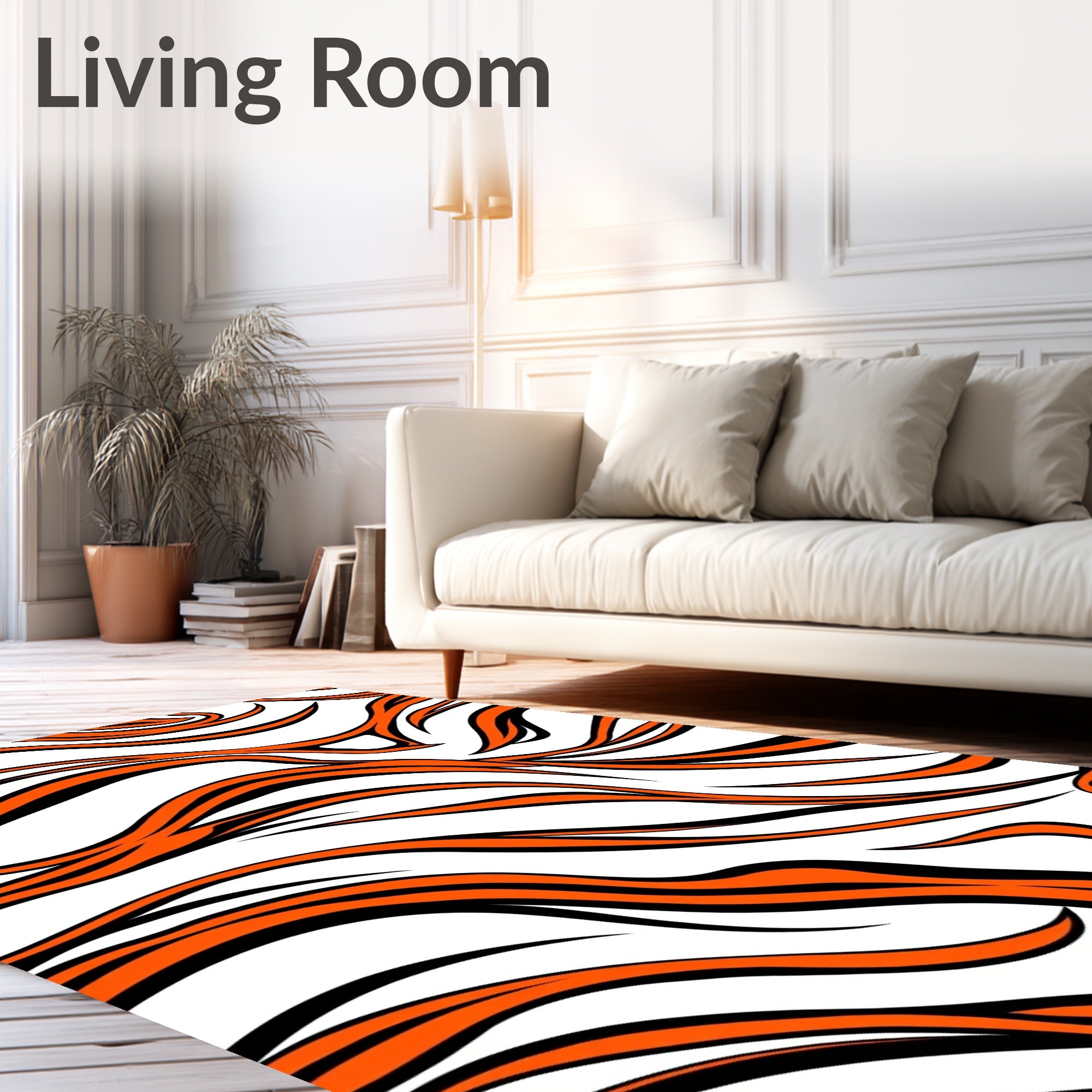 Bold Orange Black Swirl Abstract Rug