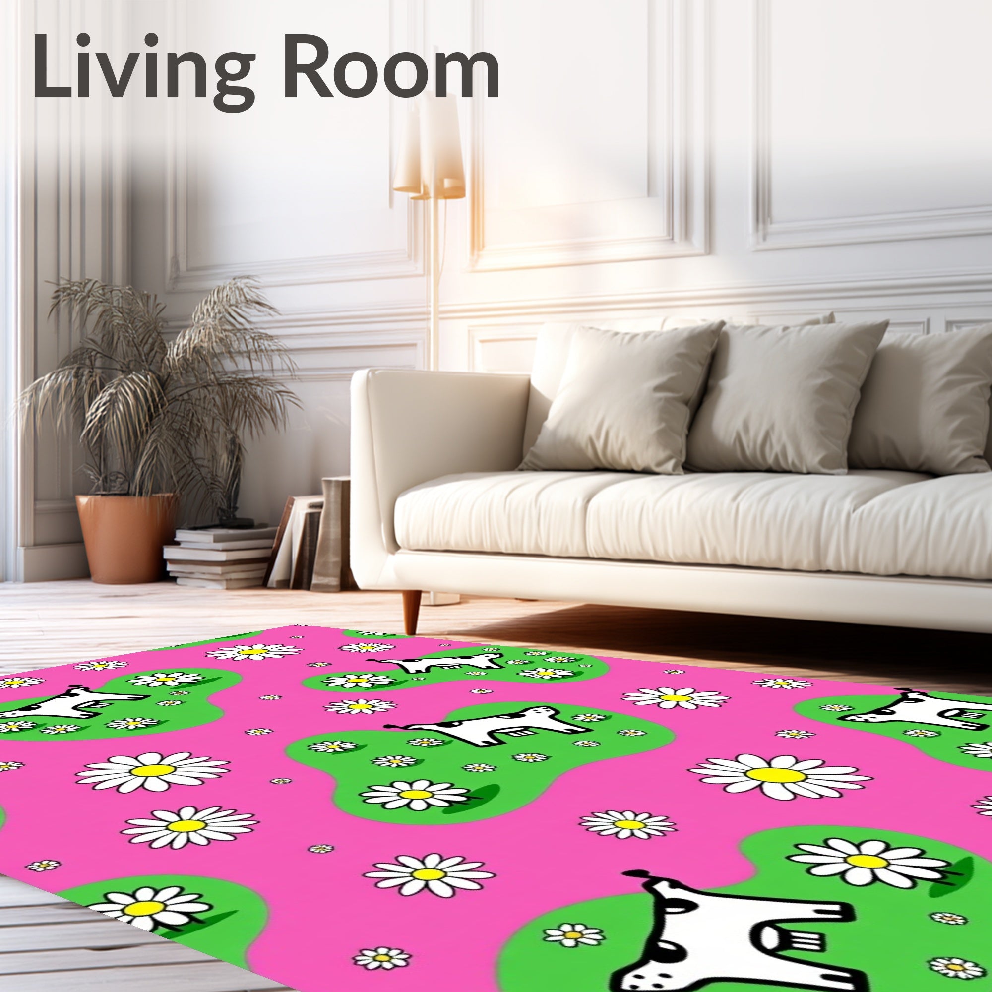 Pink Daisy Cow Meadow Rug