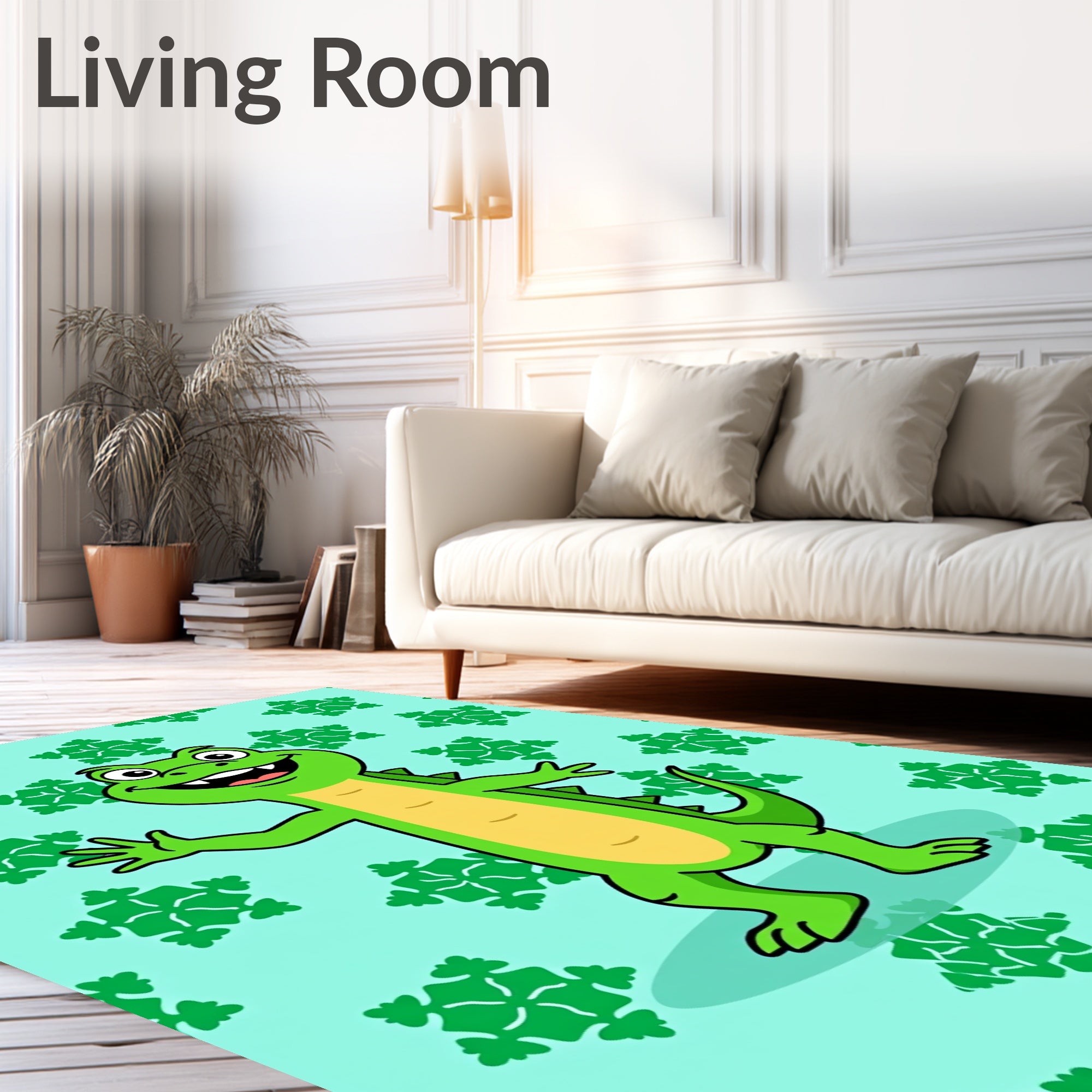 Friendly Green Crocodile Snowflakes Background Rug