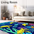 Oceanic Green Yellow Sea Turtle Coral Rug