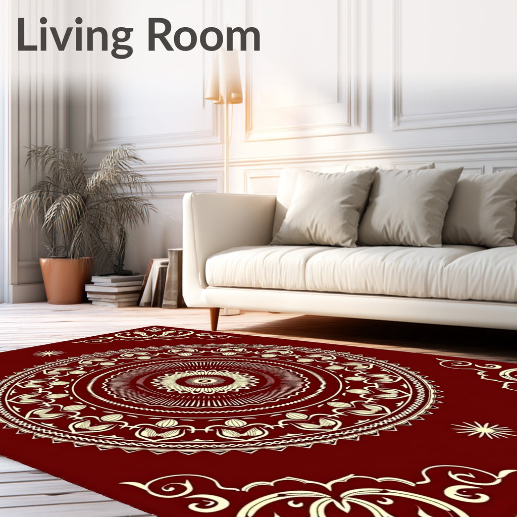 Crimson Cream Intricate Mandala Rug
