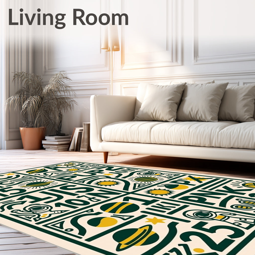 Cosmic Space Adventure Yellow Green Rug
