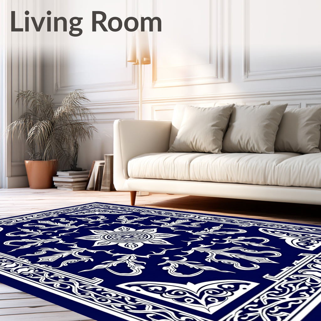Royal Blue Ornate Vine Centerpiece Rug