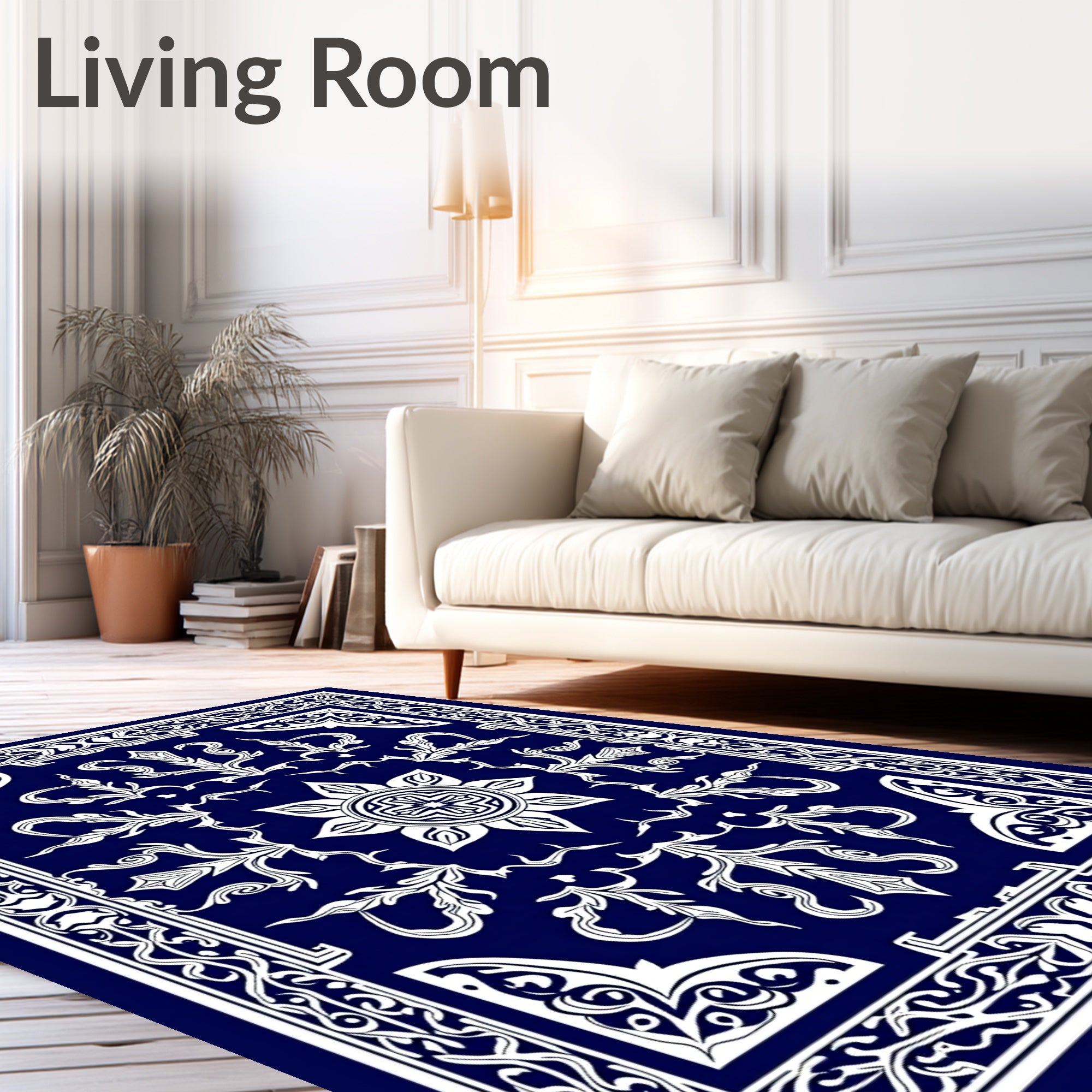 Royal Blue Ornate Vine Centerpiece Rug