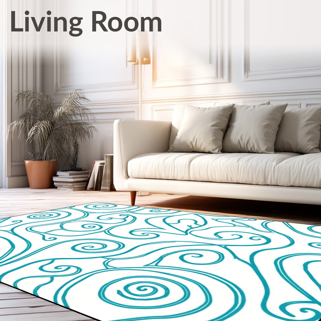 Aqua Swirl Abstract Whimsical Lines Rug