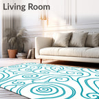 Aqua Swirl Abstract Whimsical Lines Rug
