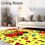 Red Train Stars Musical Yellow Background Rug