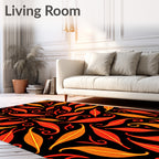 Fiery Red Orange Feathered Swirls Rug