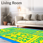 Bold Yellow Green Geometric Grid Rug