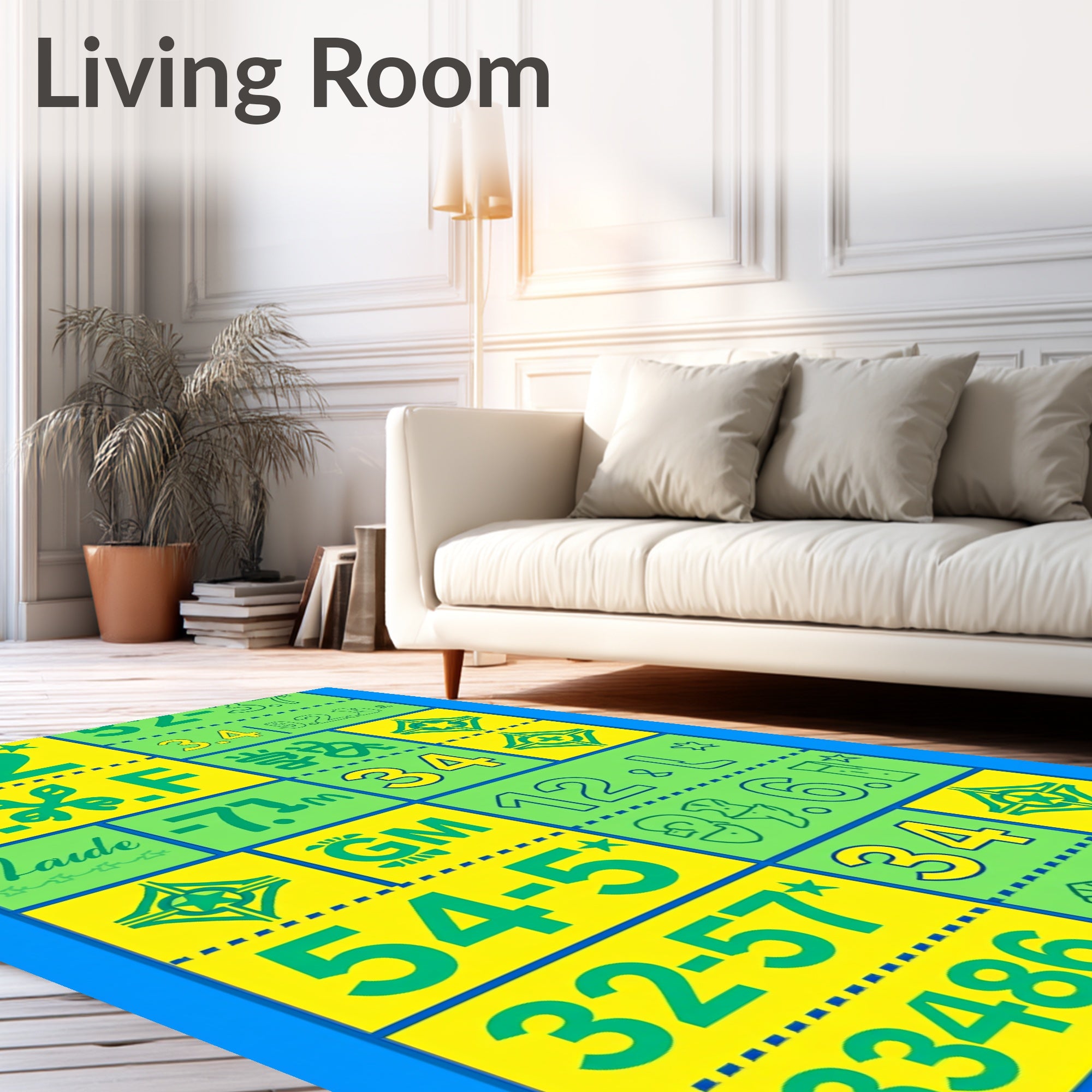 Bold Yellow Green Geometric Grid Rug