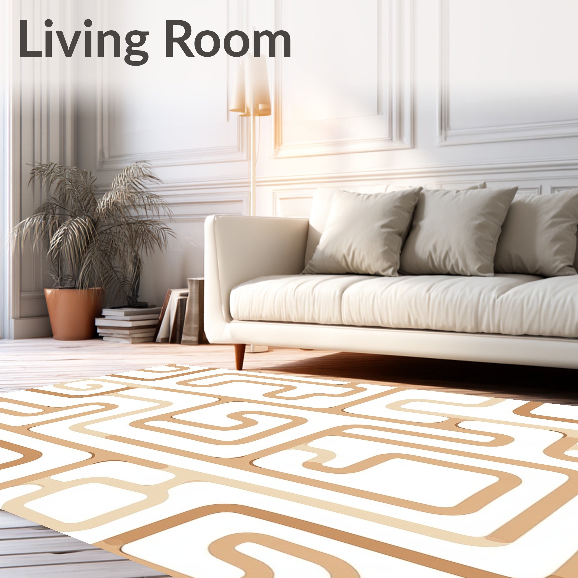 Sandy Beige Abstract Maze Rug