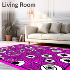 Vibrant Pink Surreal Creatures Abstract Rug