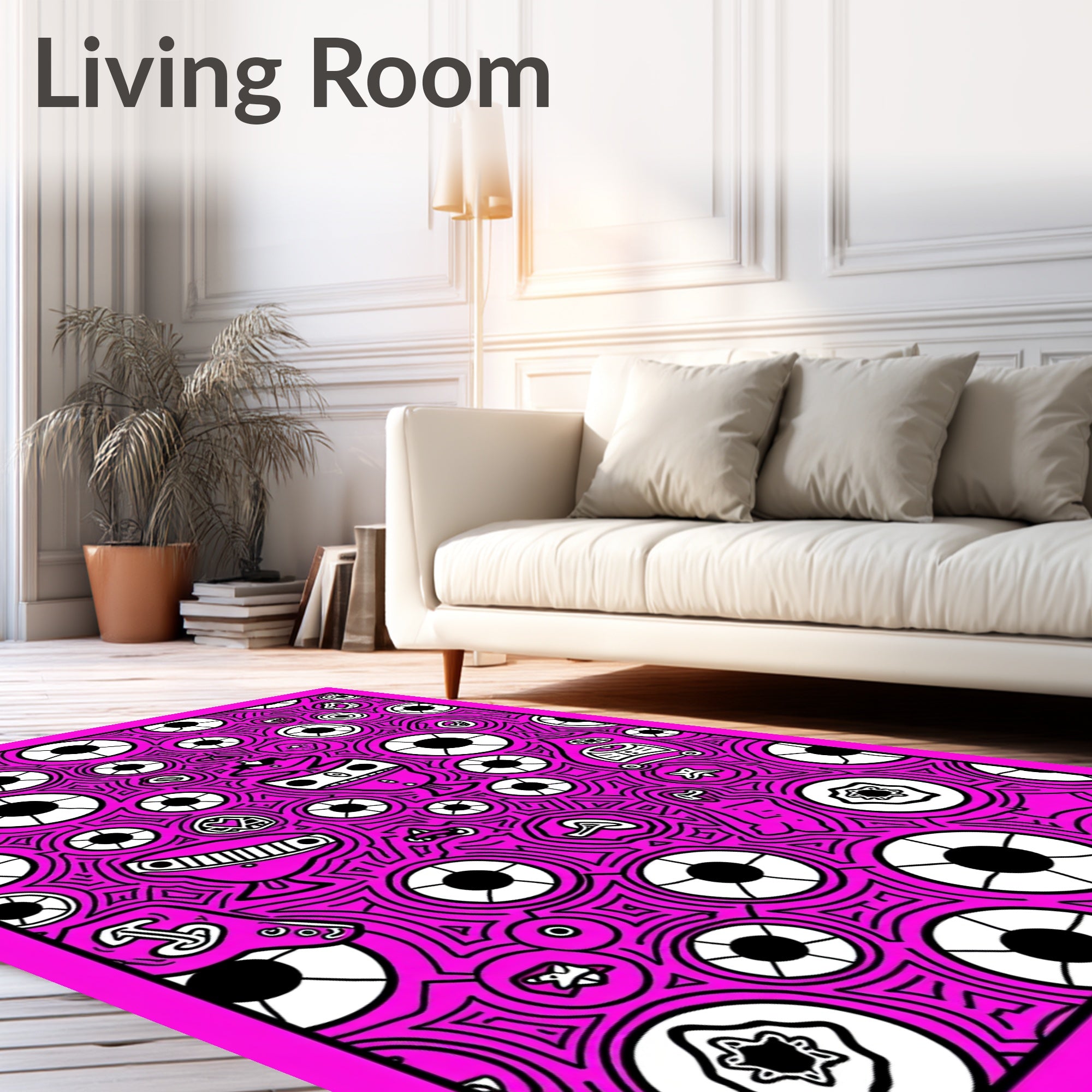 Vibrant Pink Surreal Creatures Abstract Rug