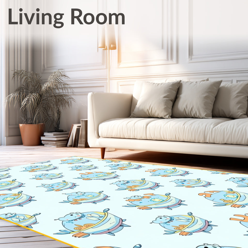 Chubby Blue Character Repeating Pattern Rug