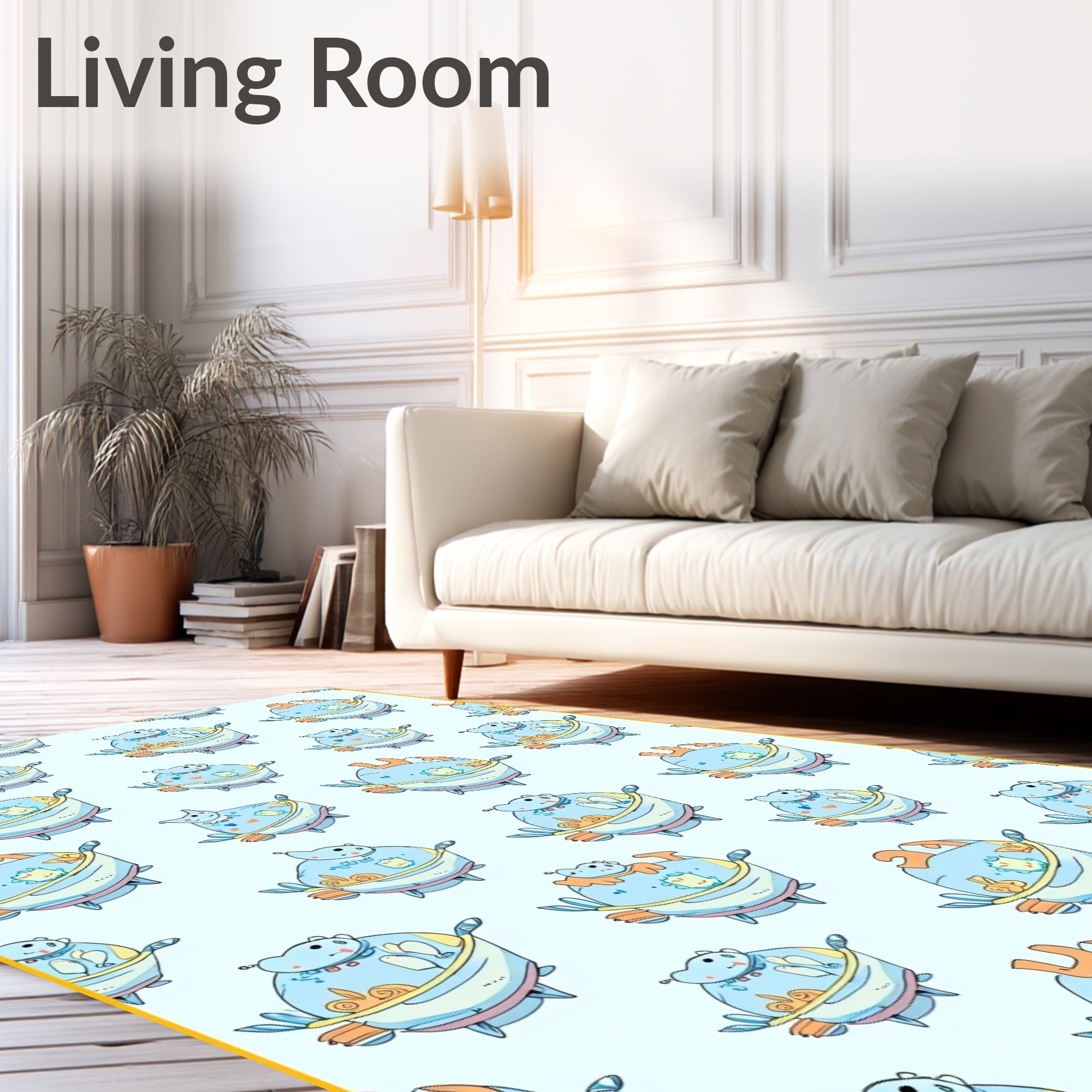 Chubby Blue Character Repeating Pattern Rug