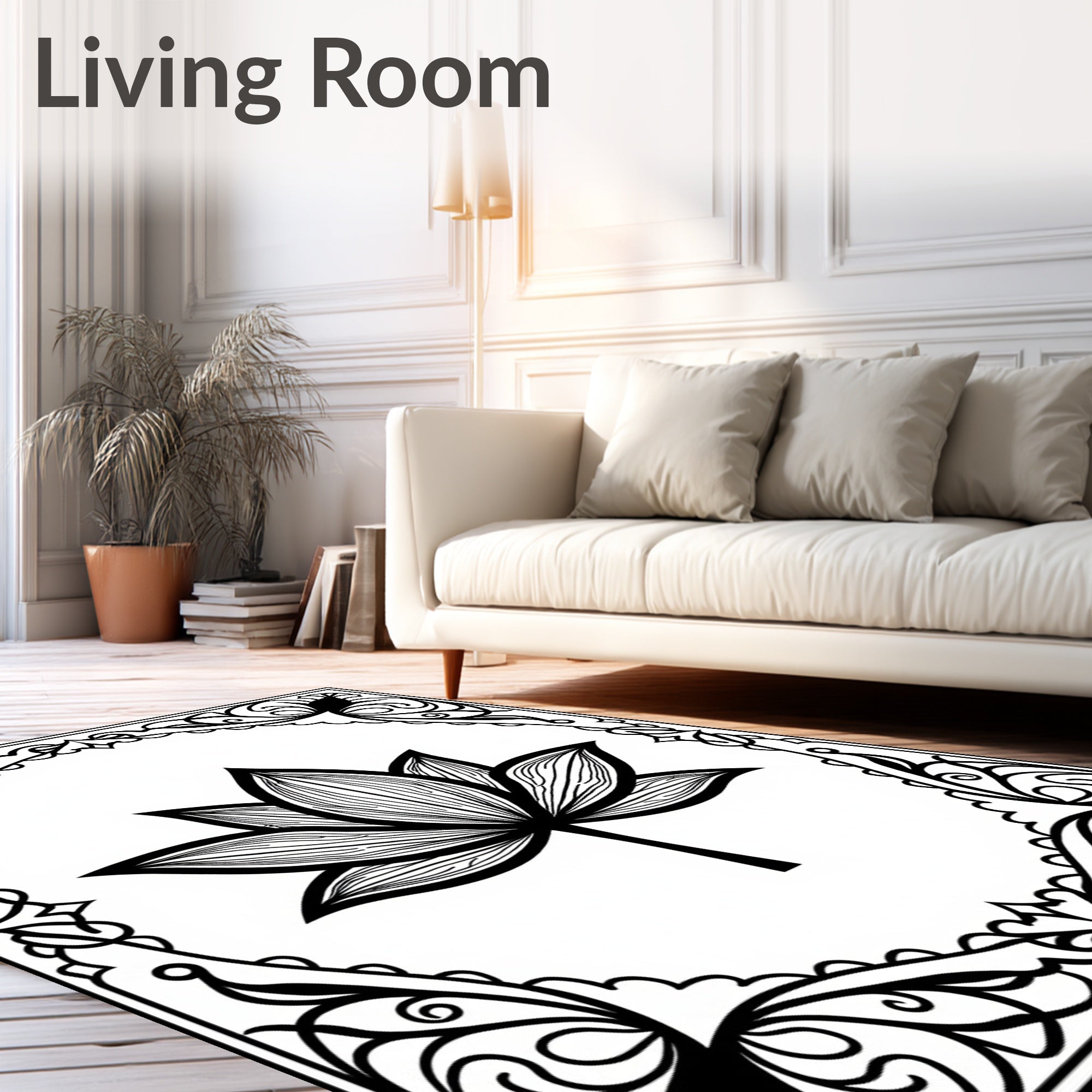 Elegant Black Lotus Frame Rug