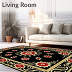 Black Floral Medallion Crimson Flower Rug