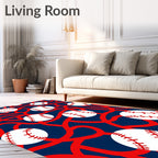Navy Red Baseball Swirl Rug