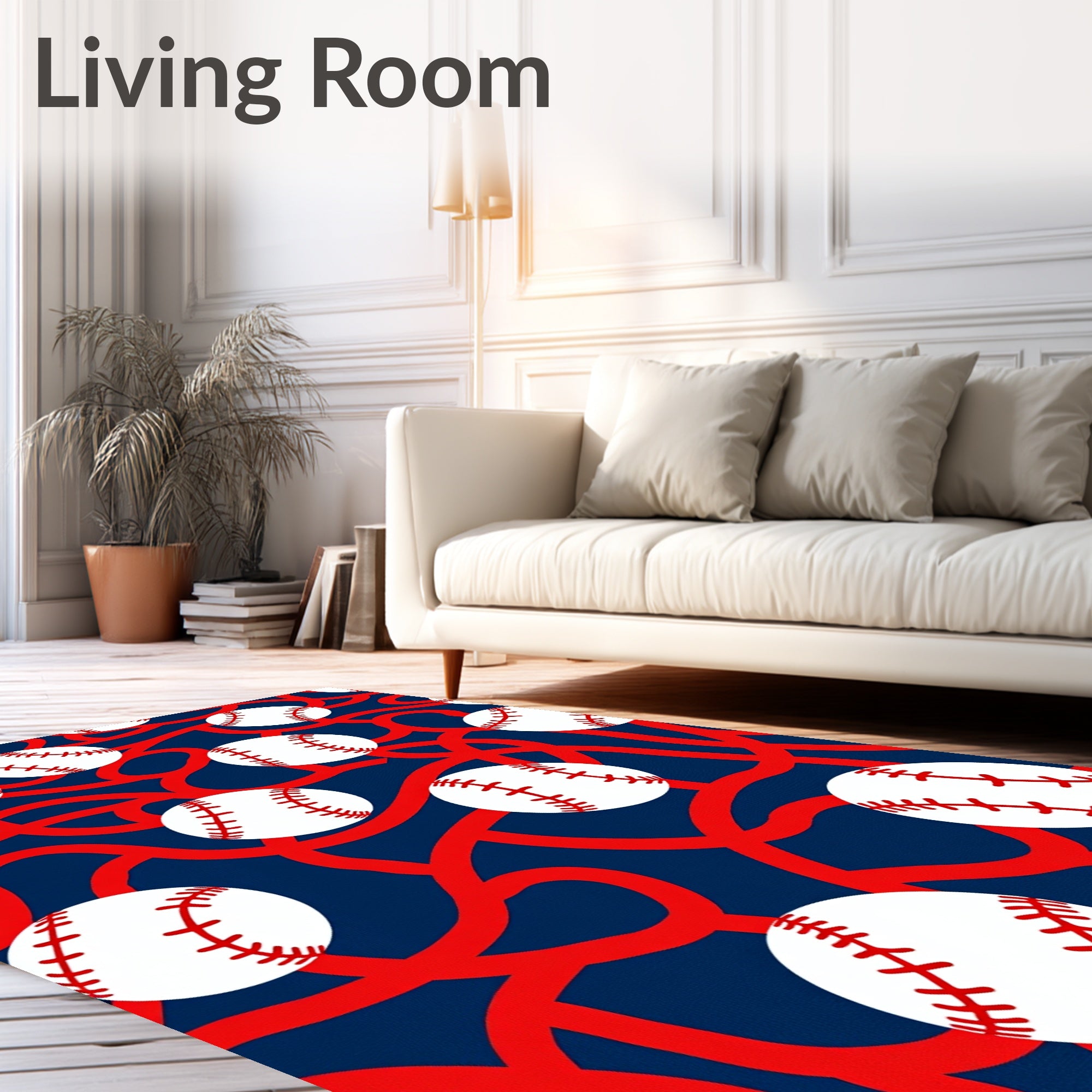 Navy Red Baseball Swirl Rug
