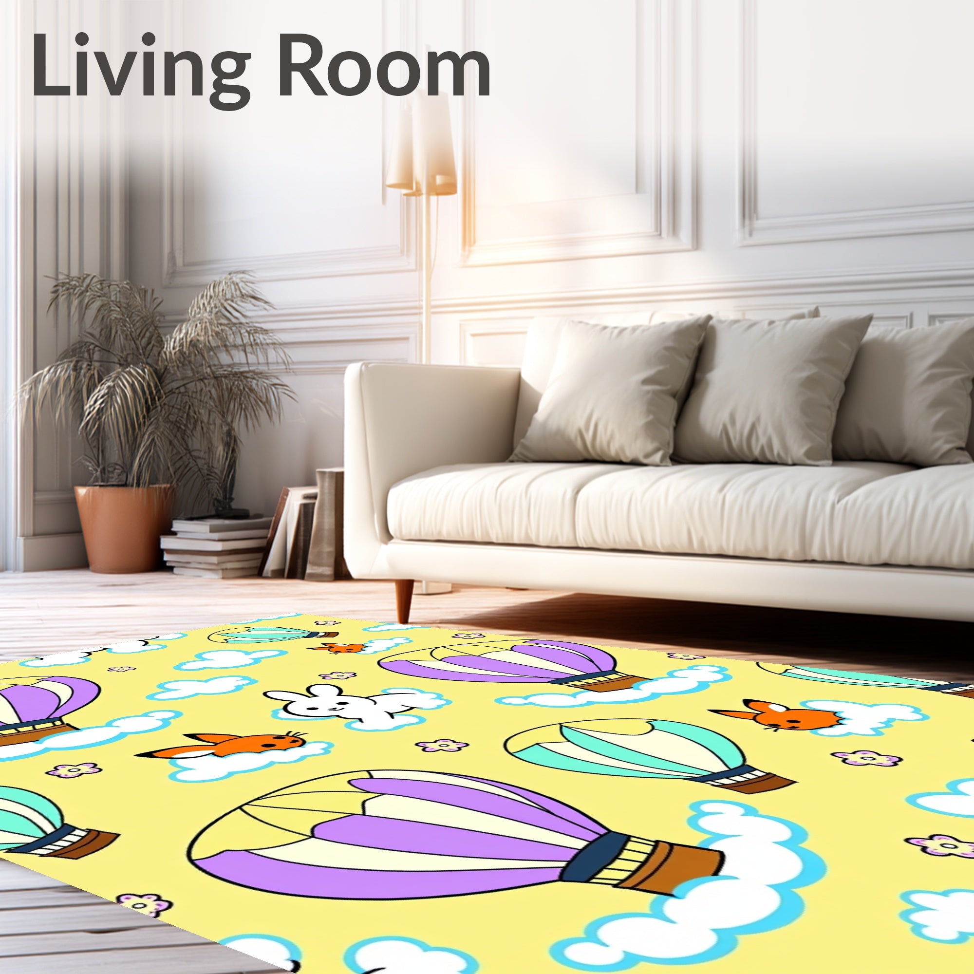 Whimsical Hot Air Balloons With Animals Rug