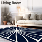 Deep Blue Sunburst Rays Rug