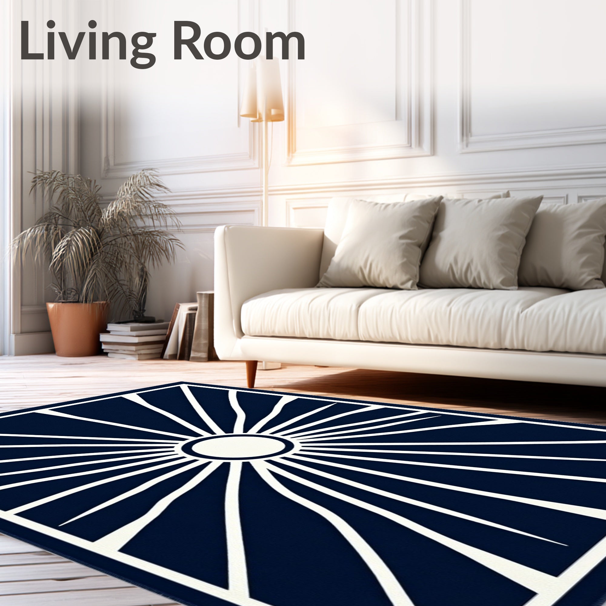 Deep Blue Sunburst Rays Rug