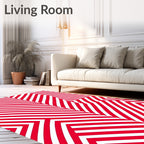 Bold Red White Geometric Chevron Rug