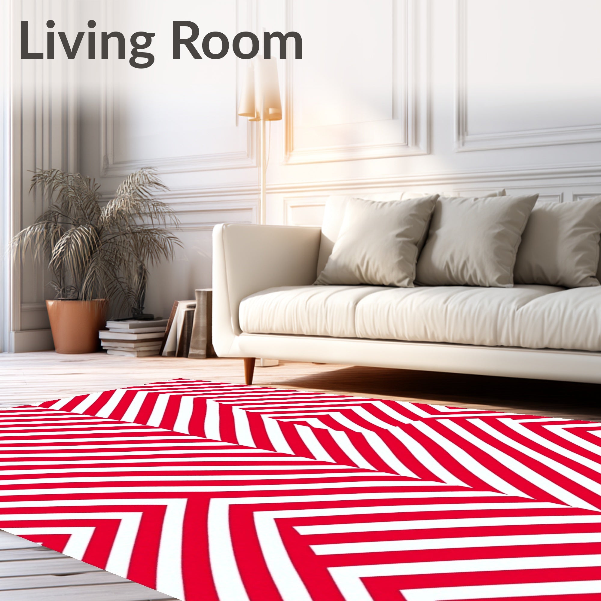 Bold Red White Geometric Chevron Rug