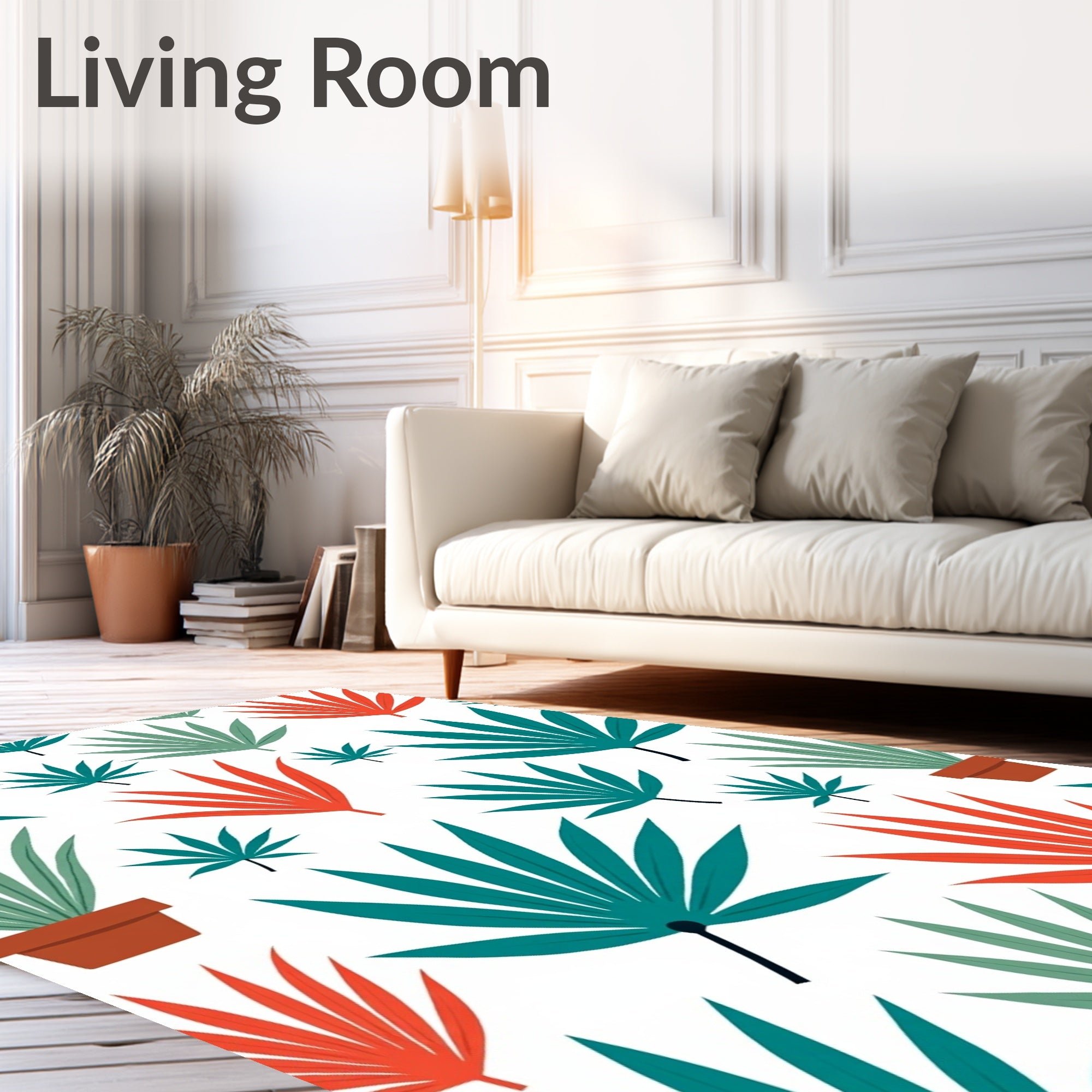 Tropical Leaf Medley In Teal Red Rug