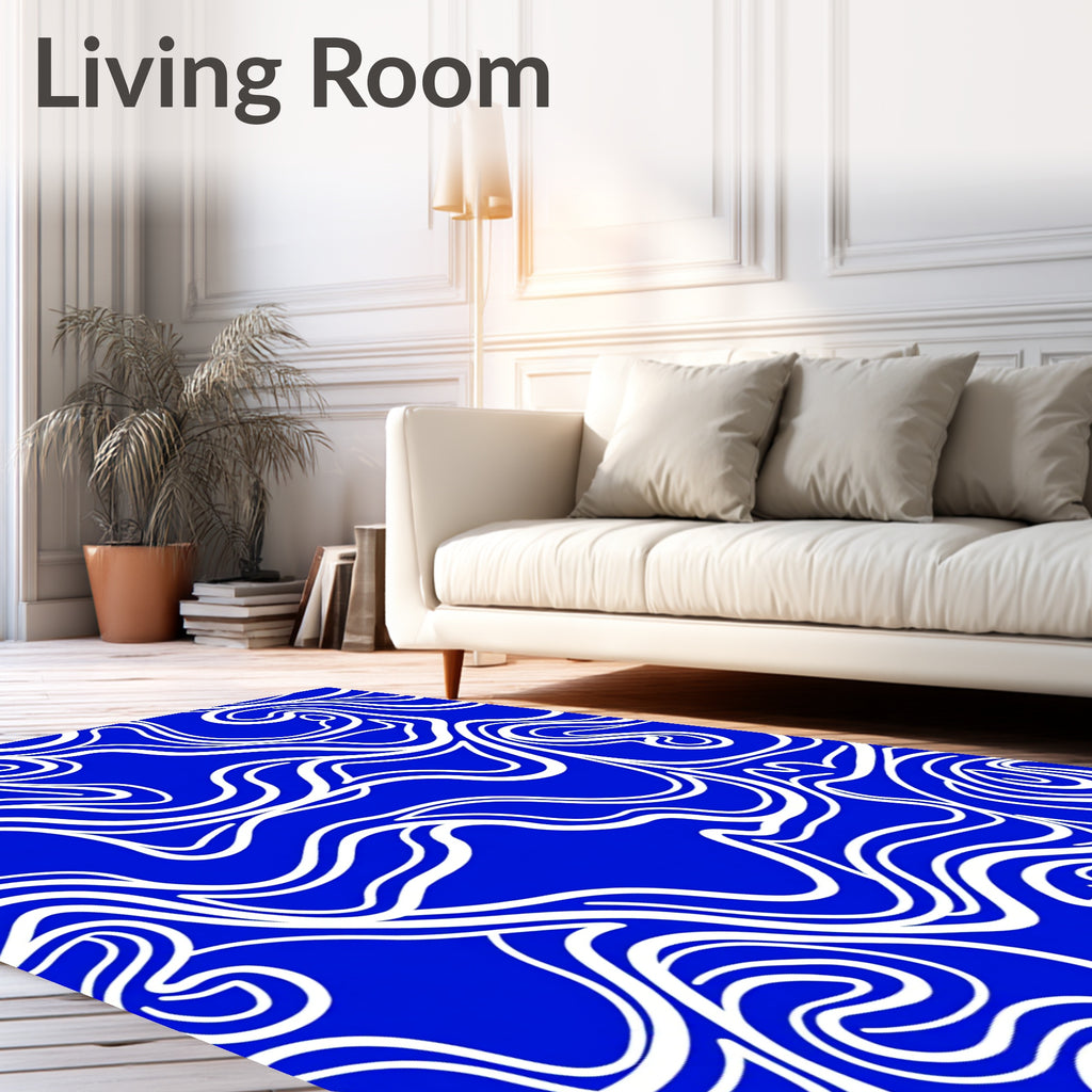 Vibrant Blue Organic Swirl Rug