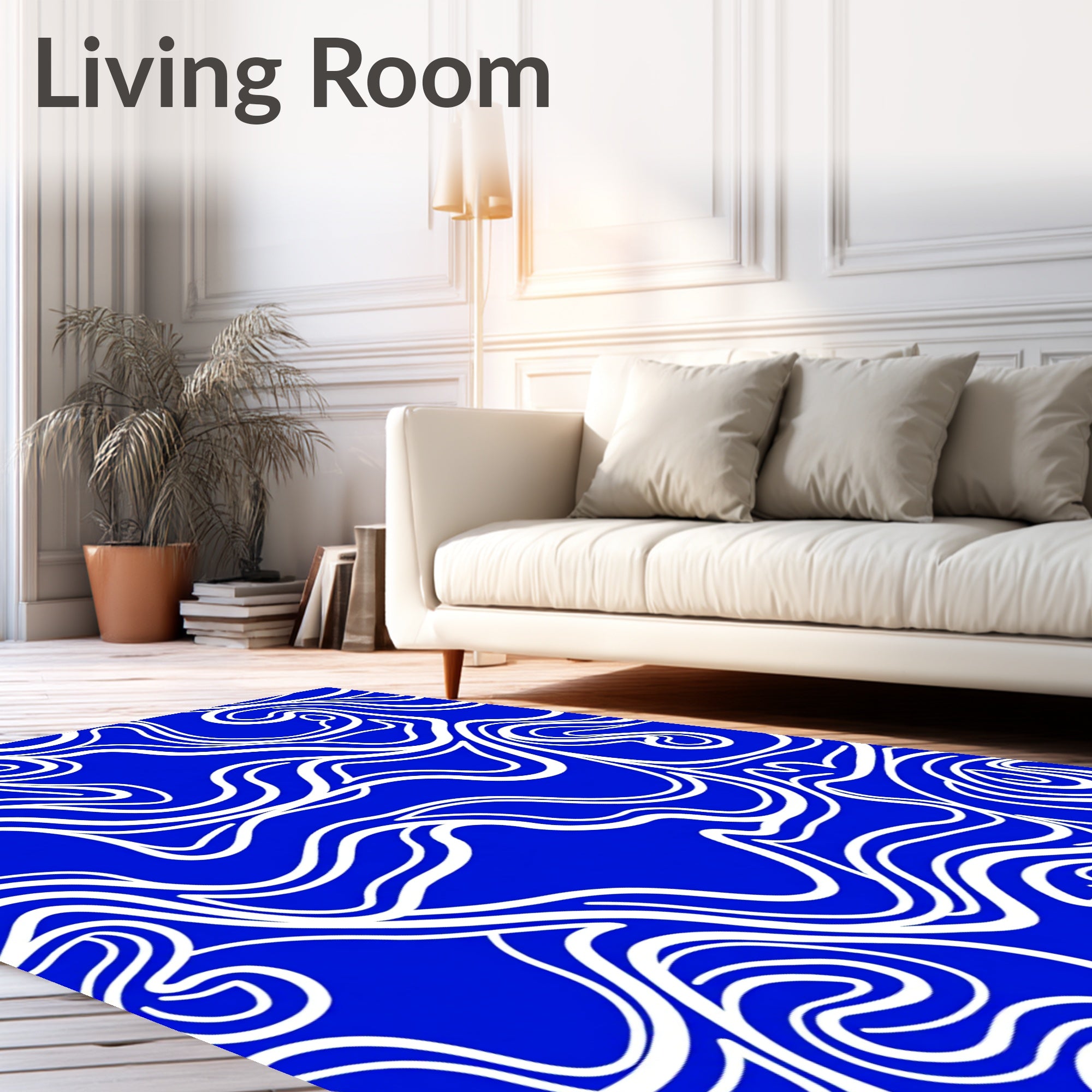 Vibrant Blue Organic Swirl Rug