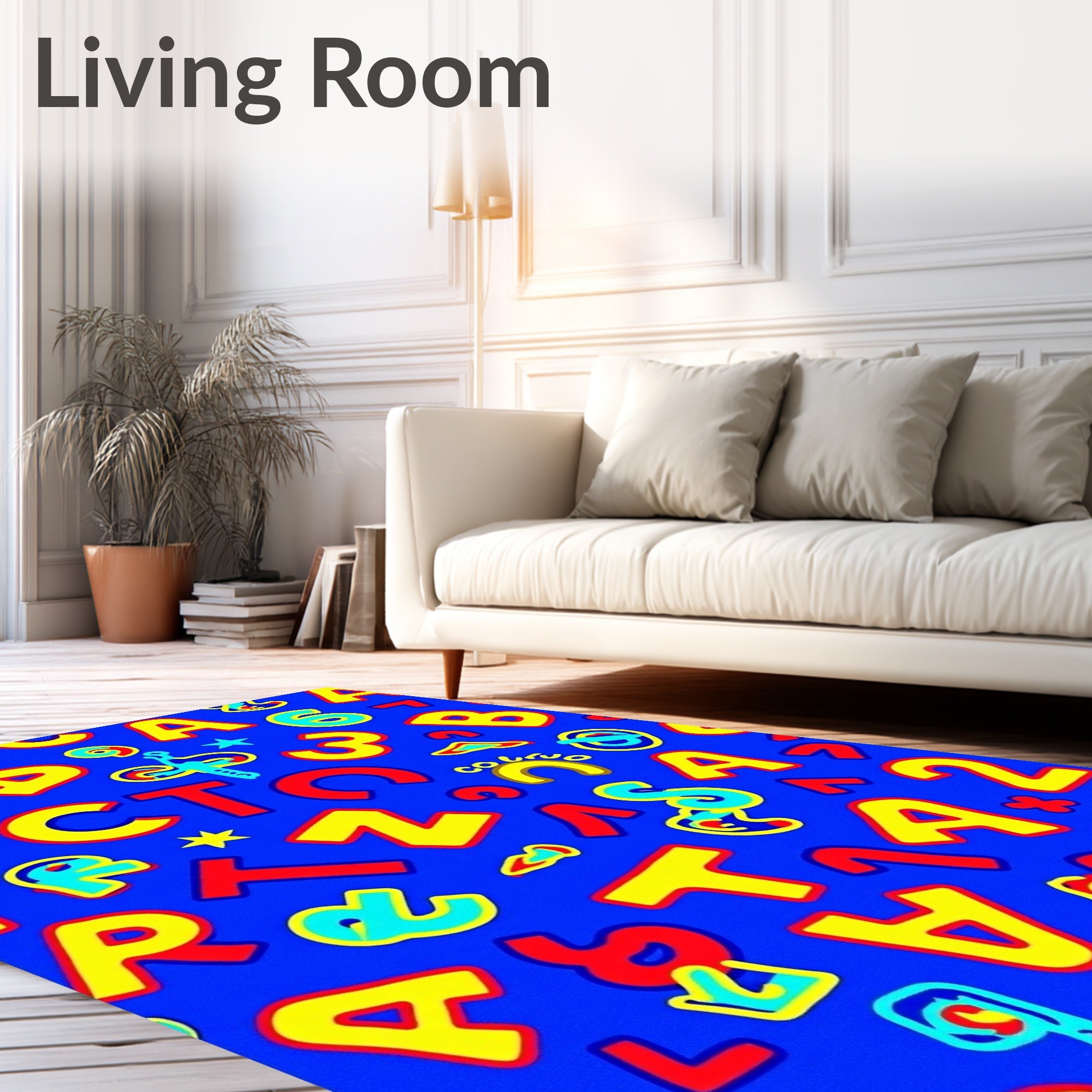 Bold Alphabet Blue Red Yellow Collage Rug