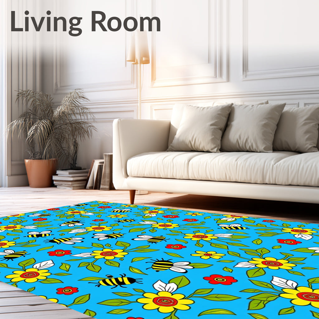 Whimsical Yellow Flower Bee Garden Rug