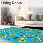 Whimsical Yellow Flower Bee Garden Rug