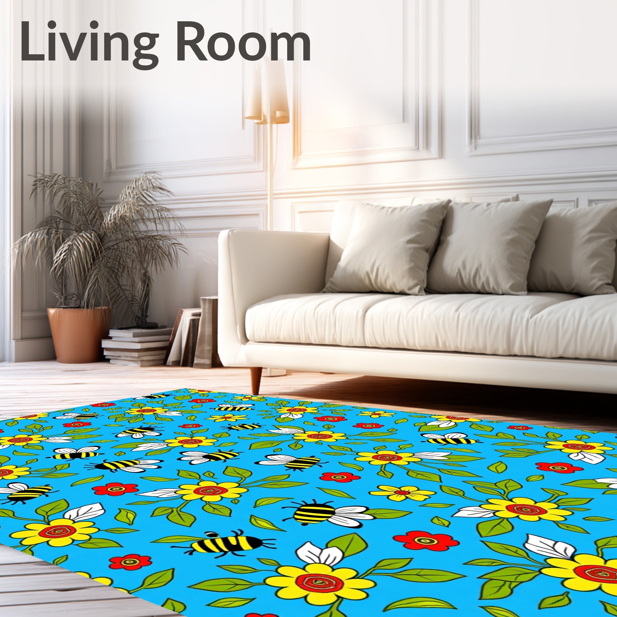Whimsical Yellow Flower Bee Garden Rug