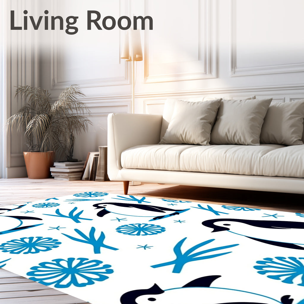 Arctic Penguin With Blue Ice Blooms Rug