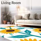 Golden Sunflowers Teal Leaf Garden Rug