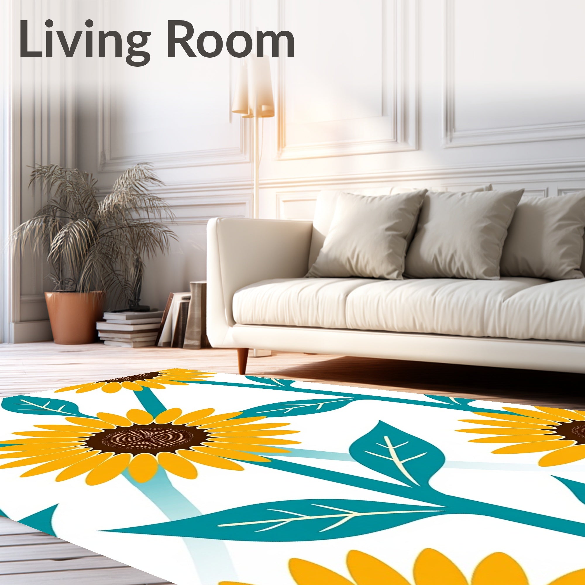 Golden Sunflowers Teal Leaf Garden Rug
