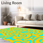 Bright Yellow Cyan Abstract Squiggles Rug