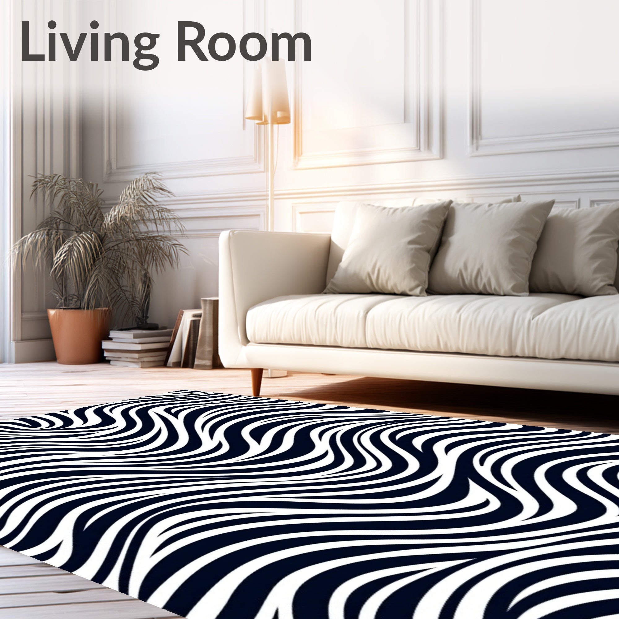 Monochromatic Black White Organic Wave Rug