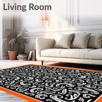 White Swirls On Black Background Rug