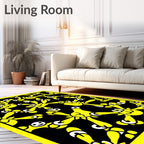 Whimsical Yellow Characters Black Background Rug