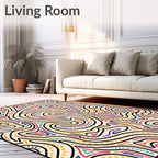 Vibrant Abstract Swirl Red Blue Yellow Rug