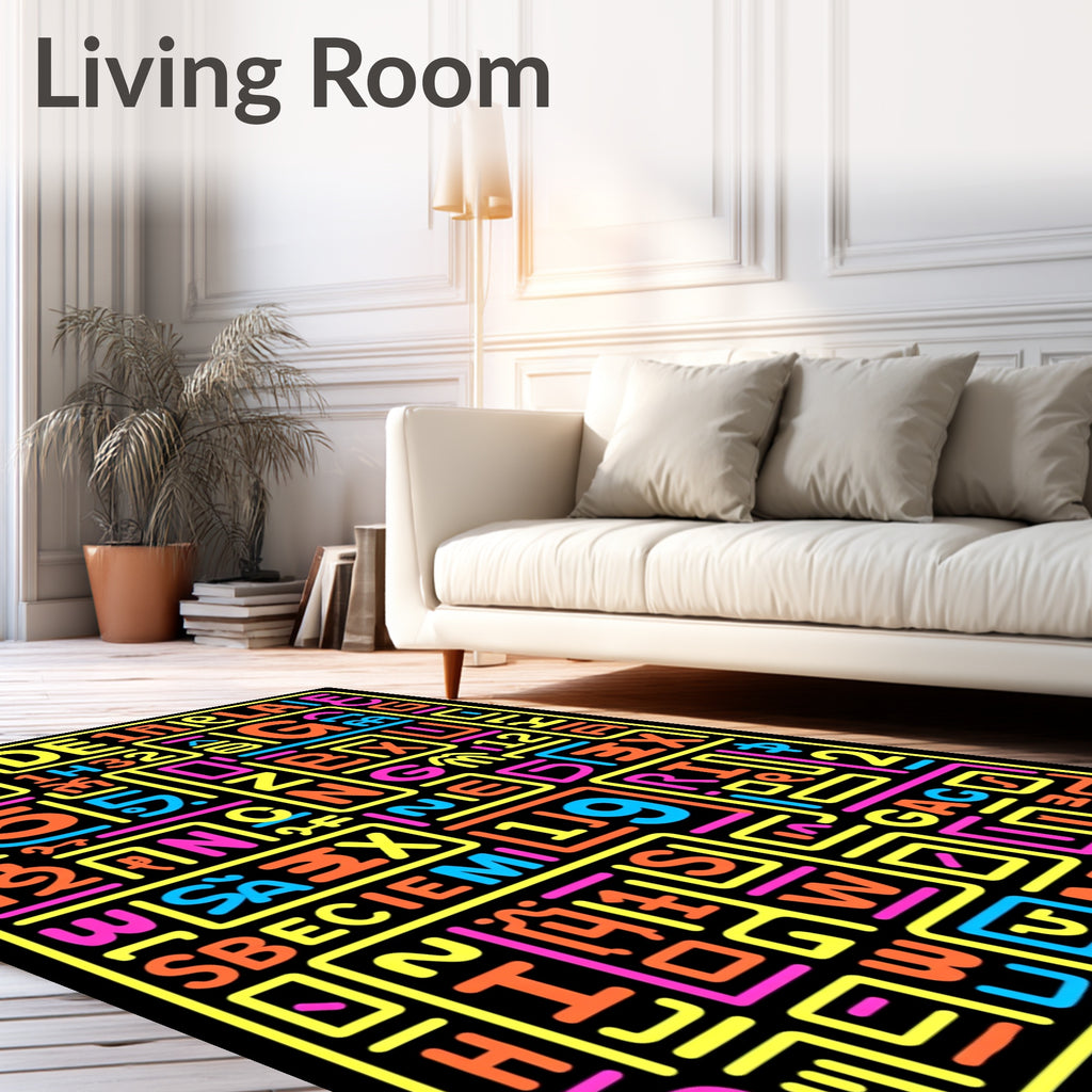 Vibrant Alphabetical Neon Collage Rug