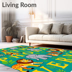 Whimsical Safari Alphabet Animals Teal Rug