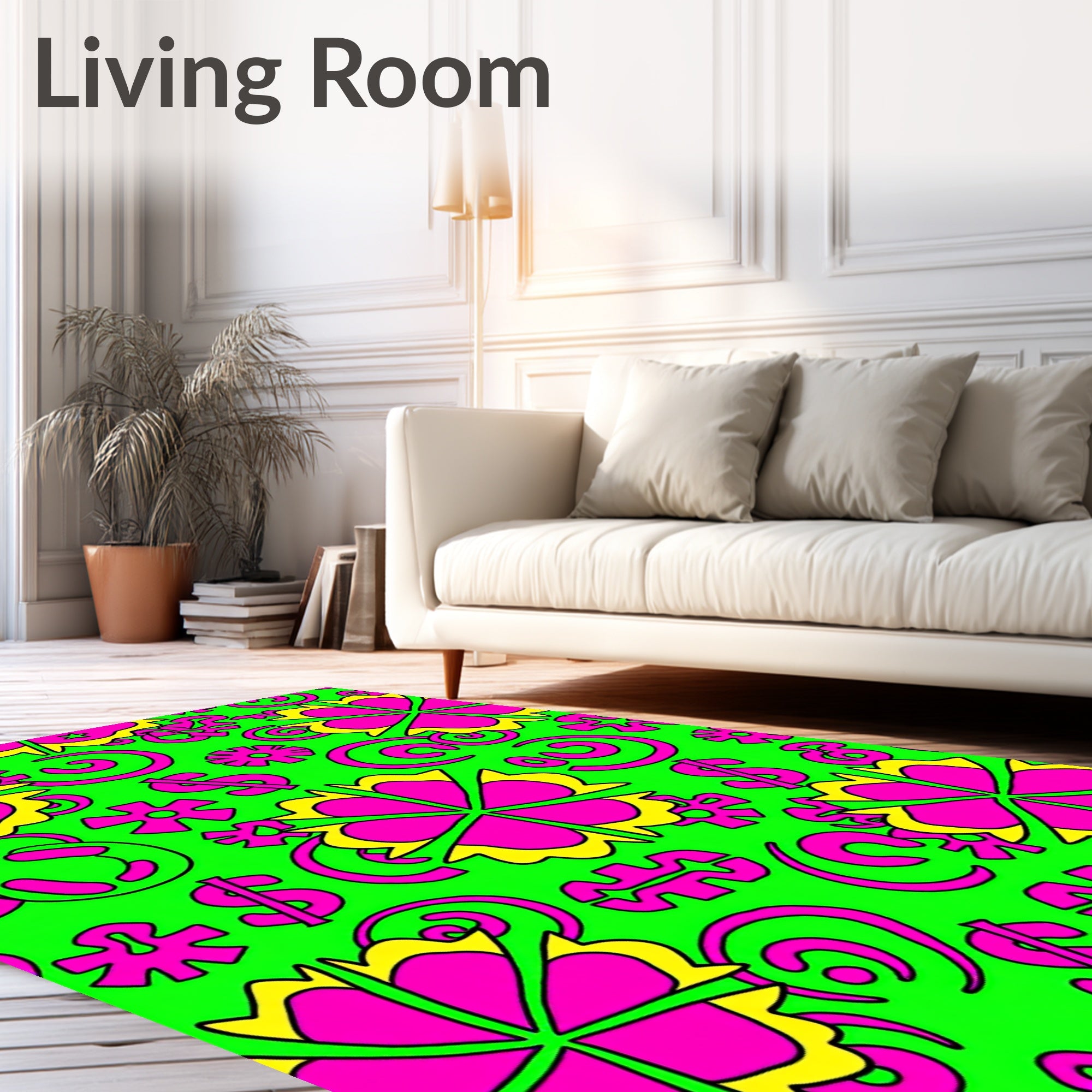 Neon Pink Yellow Flower Burst Rug