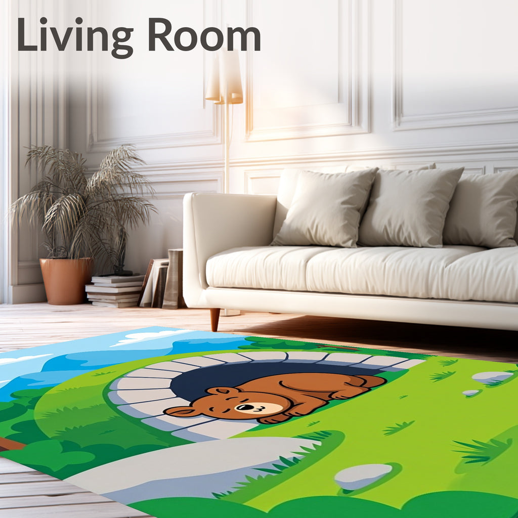 Woodland Bear Nap in Green Landscape Rug